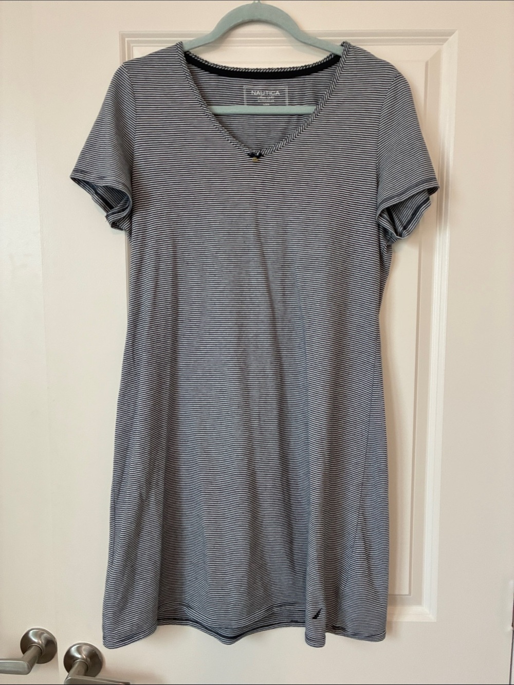 Nautica Blue & White Striped V-Neck Tee Dress